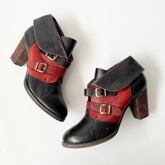 L'Artiste Spring Step Ankle Boots Booties Red Black Leather Steampunk Size 41 - Picture 1 of 10